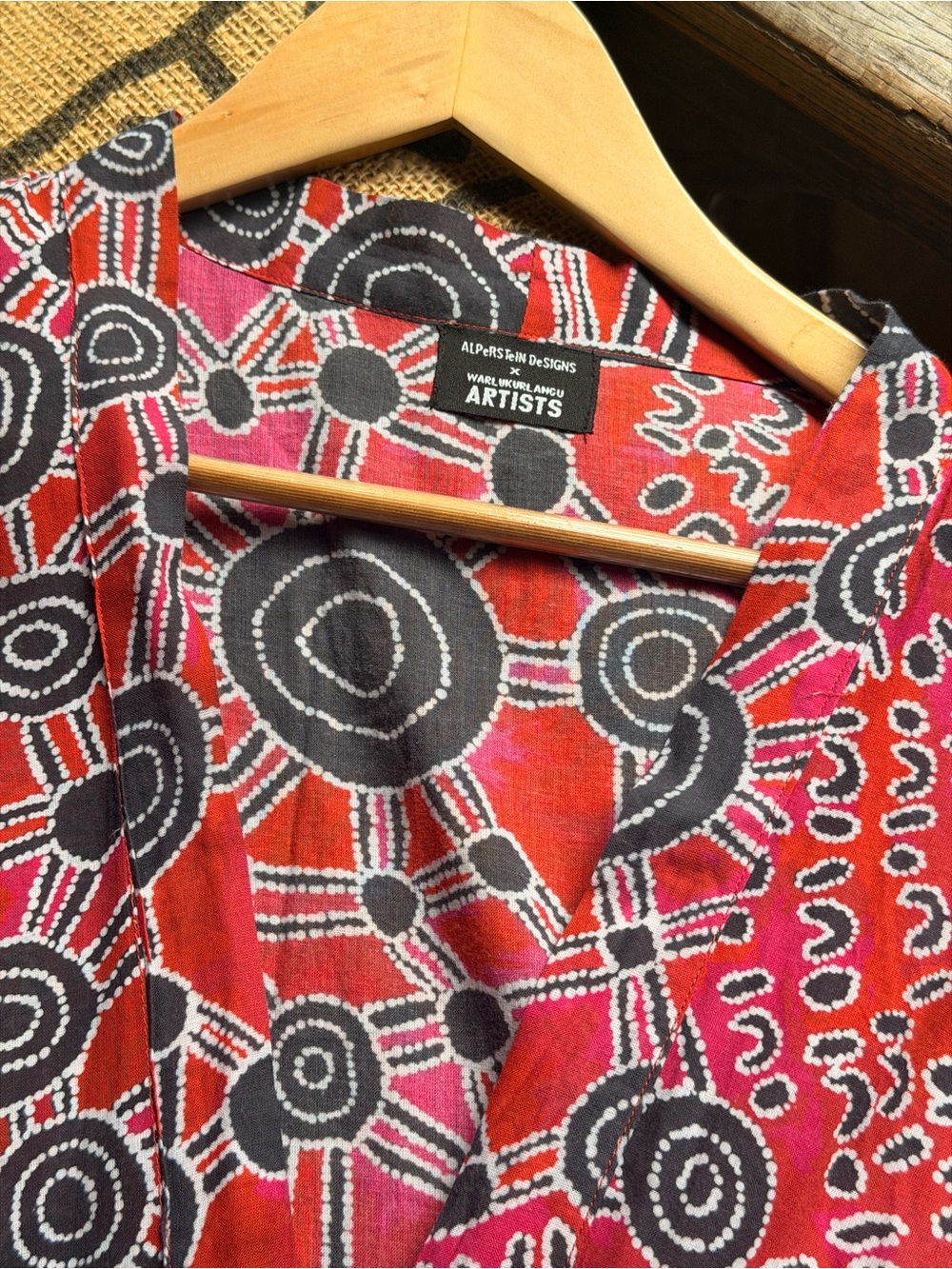 Women’s Red Patterned Kimono Jacket - Picture 3 of 5
